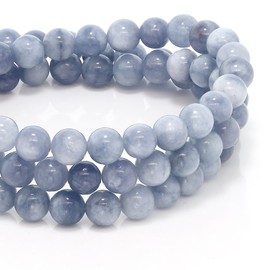 Gem Stone King 6MM Stunning Round Simulated Aquamarine Bead Stretchy Bracelet/Necklace for Women | 20 Inch