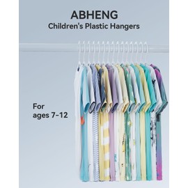 ABHENG Plastic Kids Hangers, Pack of 100, Ultra Slim Closet Hangers, Non-Slip, Space-Saving, Sturdy, 14" W x 7" H (for Children Aged 7-12 Years), White, UAPY07100W