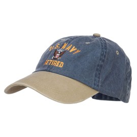 e4Hats.com US Navy Retired Military Embroidered Two Tone Cap - Navy Khaki OSFM