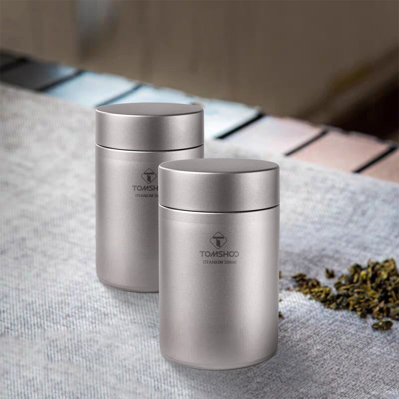 TOMSHOO Tea Tin Jar 300ml Lightweight Ti Tea Storage Canister