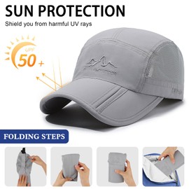 AYPOW 2 Pcs Baseball Cap Herren Damen Faltbar Schnell Trocknend Running Kappe mit Atmungsaktiv Mesh Unisex, Leichte Verstellbar Basecap Sonnenschutz Draußen Sanpback Baseballkappe Sportmütze Sommer