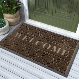 Yimobra Welcome Mat Outdoor Indoor, 36x24 All-Season Waterproof Front Door Mat, All-Weather Heavy Duty Doormat, Low Profile Porch Patio Entrance Mat, Non Slip Outside Mat, Brown