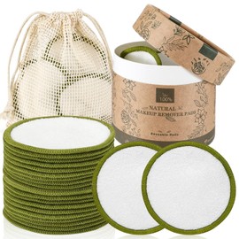 WOTOW Set of 20PCS Reusable Makeup Remover Pads for Face, Washable Bamboo Cotton Rounds Reusable Makeup Cotton Rounds with Mesh Bag and Round Storage Box for All Skin Types
