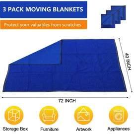 3 Pack Moving Blankets 40x72in Heavy Duty Padded Packing Blankets for Moving Shipping Protecting Furniture Professional Quilted Furniture Blankets for Moving Supplies