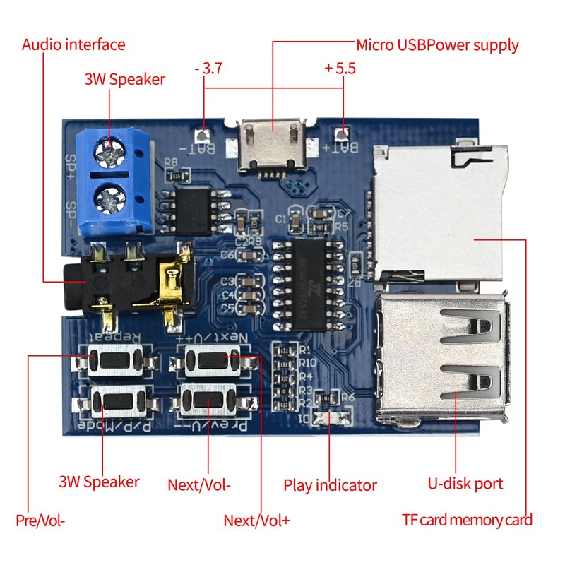 Podazz TF Card U Disk Play MP3 Decoder Player Module