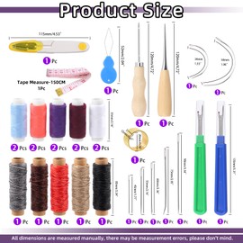 Swpeet 30 pieces basic leather sewing kit, leather work tools and accessories, leather work kit with upholstery yarn cord, 150D wax line, sewing awl, seam ripper, tape measure, leather sewing needles