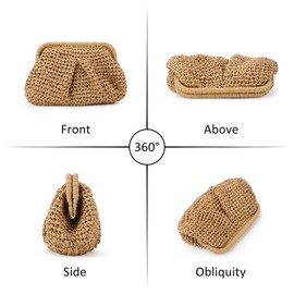 LHHMZ Straw Clutch Purse for Women Straw Dumpling Clutch Woven Straw Bag Summer Beach Bag Straw Shoulder Handbag, khaki