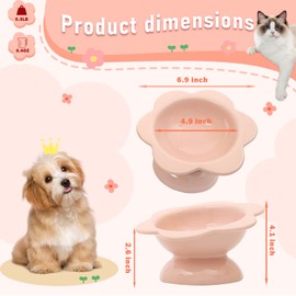 RMERVE 2 Pcs Ceramic Raised Cat Bowls Flower Raised Cat Food Bowls 7 oz Tilted Elevated Cat Food Bowl Cat Dishes for Anti Vomiting Protecting Spine Pet Feeder Bowl Water Bowl for Cat Kitten (Pink)