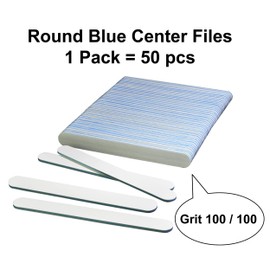 AMT 50 PCS Jumbo White Nail Files 100/100, White Nail File, Nail Files for Acrylic Nails, Emery Boards for Nails, 100/100 Grit Nail File (50 PCS Nail Files) (Grit 100/100 (Round, Blue))
