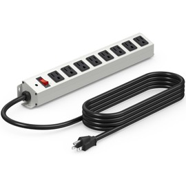CCCEI Corner Mount Angle Power Strip, Under Cabinet Heavy Duty 8 Outlets Power Strip, Metal Underneath Desk Plug Surge Protector, Wall Mountable, for Garage, Shop, Kitchen, 6FT Extension Cord, Grey.