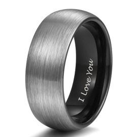 TRUMIUM 8mm Tungsten Wedding Band Engagement Ring Men Women Black Gunmetal Brushed Engraved I Love You Size 10