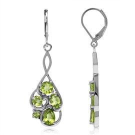 4.5ct. Natural Peridot White Gold Plated 925 Sterling Silver Cluster Leverback Dangle Earrings