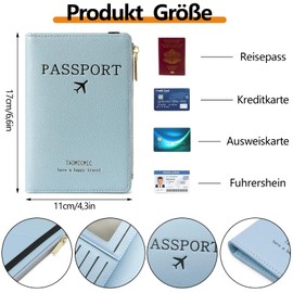 thirei Passport Cover, Leather Passport Cover, Passport Cover, Travel Wallet with RFID Blocker, for Credit Cards, ID and Travel Documents, blue, Classic