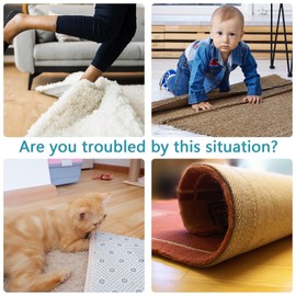 Grippers for Rug, 8 Pairs Square Non Slip Rug Tape Grip Carpet Corner, Hook and Loop Rug Pads Non Curl Reusable Rug Stoppers Keep Your Area Rug Flat on Hardwood Floors and Tiles