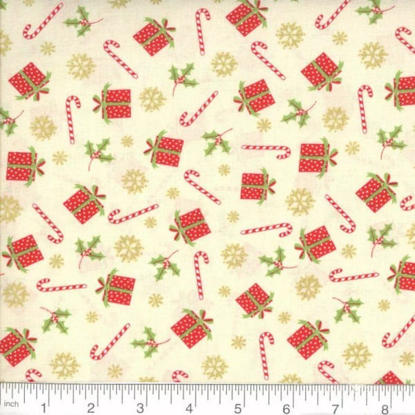 Christmas Candy Canes and Presents Metallic BTY