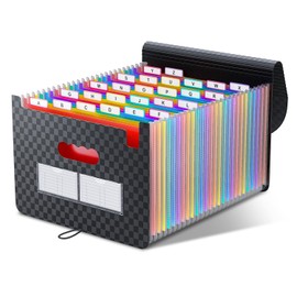 ThinkTex Accordion‌ File Organiser, 26 Pockets Expanding File Folders, Monthly Bill Receipt Documents Organiser, Colorful Tabs, Letter/A4 Size