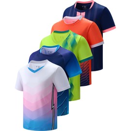 5 Pack Boys Athletic Shirts, Youth Activewear Dry Fit Tshirts for Kids, Short Sleeve Tees, Bulk Athletic Performance Clothing (Set 9, Small)