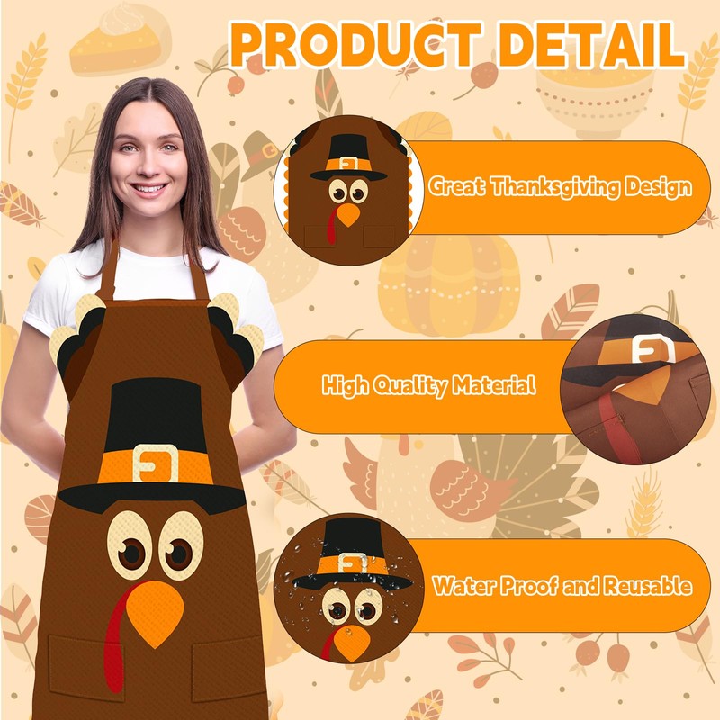 Tkifoda Happy Thanksgiving Aprons with Pockets, Waterproof Fall Aprons for