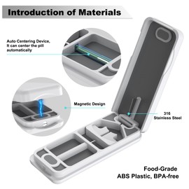 JEINAPA Pill Cutter with Auto Centering Device, Aluminum Pill Splitter with 316L Stainless Blade, Genuine Leather Case, Professional Pill Splitter for Cutting Small Pills or Large Pills(Plastic,White)