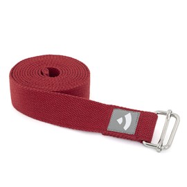 Bodhi Yoga Strap Asana Belt Made of Cotton with Metal Sliding Buckle, Practical Yoga Accessory, Basic Aid Not Only for Beginners bordeaux