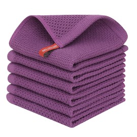 Kitinjoy 100% Cotton Kitchen Dish Cloths, 6 Pack Waffle Weave Ultra Soft Absorbent Dish Towels for Drying Dishes Quick Drying Kitchen Towels Dish Rags, 12 X 12 Inches, Violet