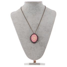 Alilang Vintage Inspired Sparkly Crystal Rhinestones Flower Cameo Pendant Necklace Brooch Pin, Rose Pink