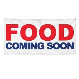 Vinyl Banner Multiple Sizes Food Coming Soon Red Blue Bar Restaurant Truck Business Outdoor Weatherproof Industrial Yard Signs 4 Grommets 24x36Inches