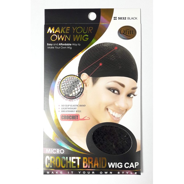 Qfitt Make Your Own Wig Micro Crochet Braid Wig Cap #5032, Black