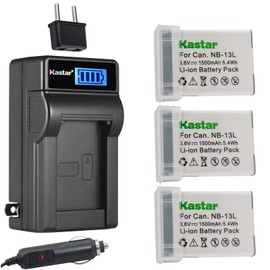 Kastar 3-Pack NB-13L Battery and LCD AC Charger Compatible with Canon NB-13L NB13L, NB-13LH NB13LH Battery, Canon CB-2LH, CB-2LHE, CB-2LHT Charger, Canon PowerShot SX740 HS, SX720 HS, SX730 HS Cameras
