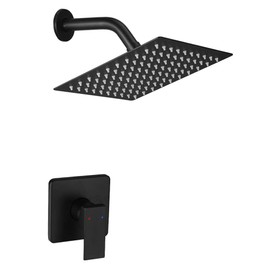JingGang Matte Black Shower Faucet Rain Shower Head Shower Faucets Sets Complete Bathroom Rainfall Shower System, Single Function Shower Trim Kit with Rough-in Valve