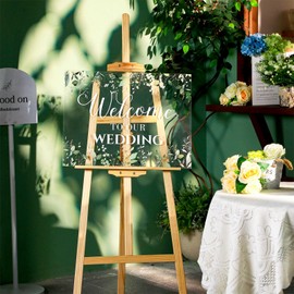 Seeloowy Welcome to Our Wedding Sign 24 x 18 Inch Welcome Wedding Sign for Wedding Reception Acrylic Greenery Eucalyptus Welcome Sign Large Wedding Party Signs for Ceremony Lawn Outdoor Indoor
