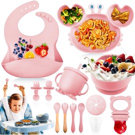 12 Unidades Platos Para Infante De Silicona - Kit De Alimentación Complementaria Con Ventosas Y Delantal Ajustable Sin Bpa Fácil De Limpiar Aptos Para