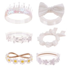 cherrboll Baby Flower Bows Headbands 6pcs Floral Hair Wraps Nylon Hairbands Crown Newborn Infant Toddler Hair Accessories