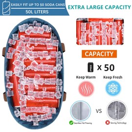 LHZK Jumbo Insulated Cooler Bag with Zipper, Insulated Hot Cold Bags for Food Transport, Premium Quality Cooler Tote Bag, Food Delivery Bag, Travel Cooler or Picnic Cooler (X-Large-50L, Blue)