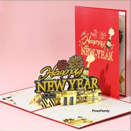 PinesFamily T22-3D Pop-Up Happy New Year Card