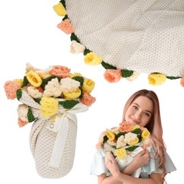 Crochet Flower Bouquet Blanket: 2-in-1 Daisy Bouquet Hand Knitted Throw - 43" Blanket That Turns Into a Flower Bouquet Crochet - Boho Home Decor Valentine's Mother's Day Birthday Gifts for Women