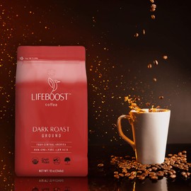 Lifeboost Coffee Dark Roast Ground Coffee - Low Acid Single Origin USDA Organic Coffee - Non-GMO Ground Coffee Beans Dark Roast Third Party Tested For Mycotoxins & Pesticides - 12 Ounces