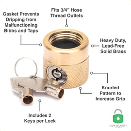 Flow Security Systems The FaucetLock | Heavy Duty Brass Construction | Prevents Water Theft & Secures Outdoor Bibbs | Promotes Water Conservation | Keyed The Same | FSS 50 | 2 Pack