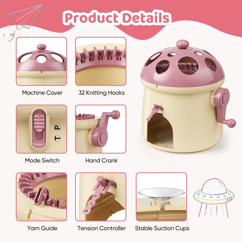 Knitting Machine 32 Needles, Mushroom DIY Hand Knitting Board Rotating