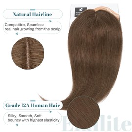 Elailite Clip-In Toupee Women's Topper Hairpiece Real Hair Medium Brown Silk Base Clip-In Extensions Remy Silk Base (40 cm, 50 g, #04 Medium Brown)