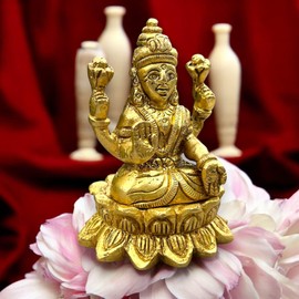 LOVENSPIRE Brass Lakshmi Idol Statue Religious Figurine Goddess Laxmi Devi Murti Sculpture for Diwali Puja Room Home Temple Mandir Decor - Housewarming Return Gift (2.9 Inch)