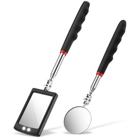 Frienda 2 Pieces Lighted Telescoping Inspection Mirror Flexible Retractable LED Automotive Extension Round Dental Mirror with Light Pickup Tools Valentine Birthday Gift for Men, Husband, Father