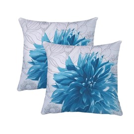 QUALKNOY Set of 2 Cushion Covers 18"x18" Blue Flowers Double-sided Pattern Modern Decorative Throw Pillow cases 45 x 45cm for Living Room Sofa Outdoor Garden Floral Pillowcases