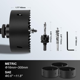 7.6" 丨195mm Hole Saws with Heavy Duty Arbor HSS Bi-Metal Hole Cutter Drill Bit for Wood Cornhole Boards Plastic Drywall Metal Fiberboard(Black)