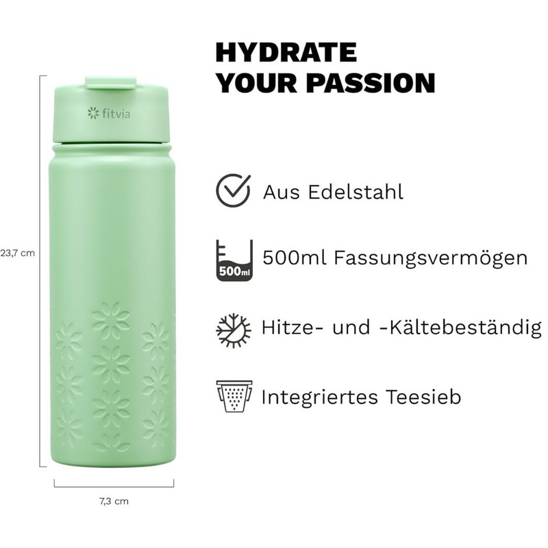 fitvia Thermal Flask "Mint" 500 ml Stainless Steel, Integrated Tea