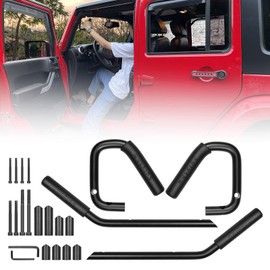 Sulythw NO Block Sunvisor Front & Rear Jeep Grab Handles, Black Aluminum & Rubber Kit for 2007-2018 Jeep Wrangler JK JKU, 4 Door