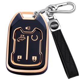 XIYANG TRADE for GMC Key Fob Cover with Keychain, Key Shell Key Case Compatible with GMC Acadia Sierra Terrain and Chevy Silverado 1500 2500HD 3500HD 5-Button(Black)