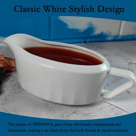 Large White Ceramic Gravy Boat, 710ml Capacity, Farmhouse Style Serving Dish