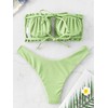 ZAFUL Off Shoulder Bandeau Bikini Set High Cut Drawstring Ruffle