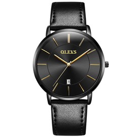OLEVS Mens Watches Date Ultra Thin Minimalist Fashion Casual Analog Quartz Watch Slim Simple Big Face Waterproof Dress Wrist Watches with Leather Band for Men